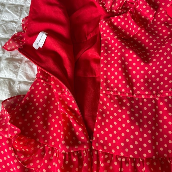 Lovers + Friends Sukey  Red Tiered Dot Midi Sundress in Strawberry - Picture 12 of 14